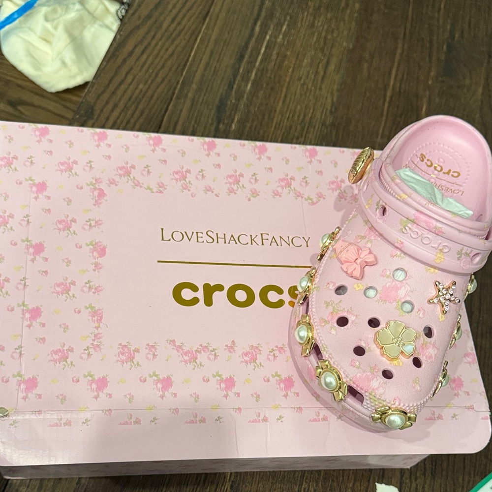 CROCS and Love Shack FancyPink Jeweled Floral Clog with Pearlescent Charms